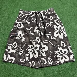 Sideout Floral Board Shorts Brown White Hawaiian Surf Y2K Swim Trunks Mens 28